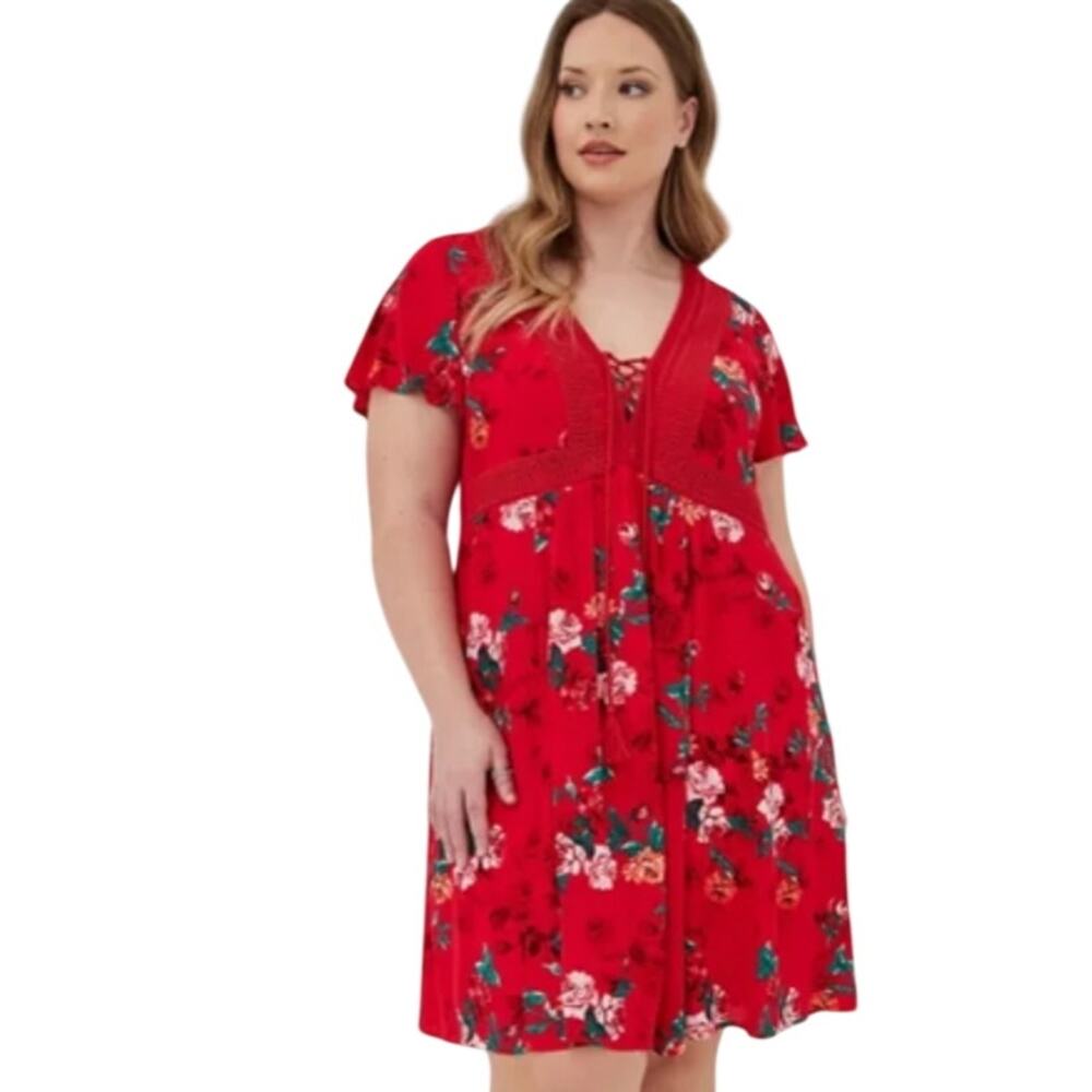 Torrid Red floral Lace-up Dress Size 3X
